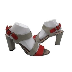 Vince Camuto Gray Red Allek Snakeskin Print Strappy Sandals Size 10